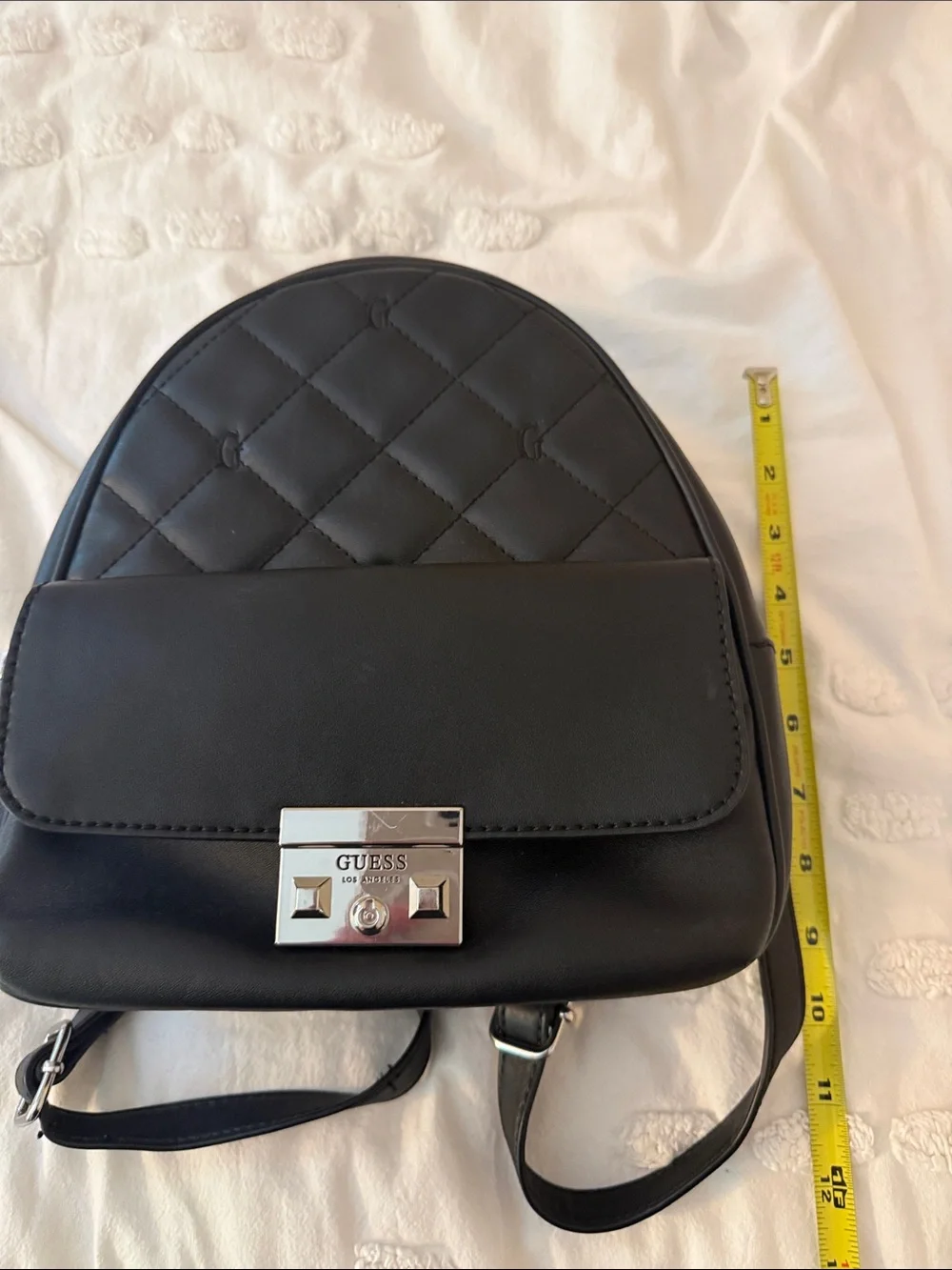 GUESS Black Quilted Mini Backpack with Silver-Tone Lock